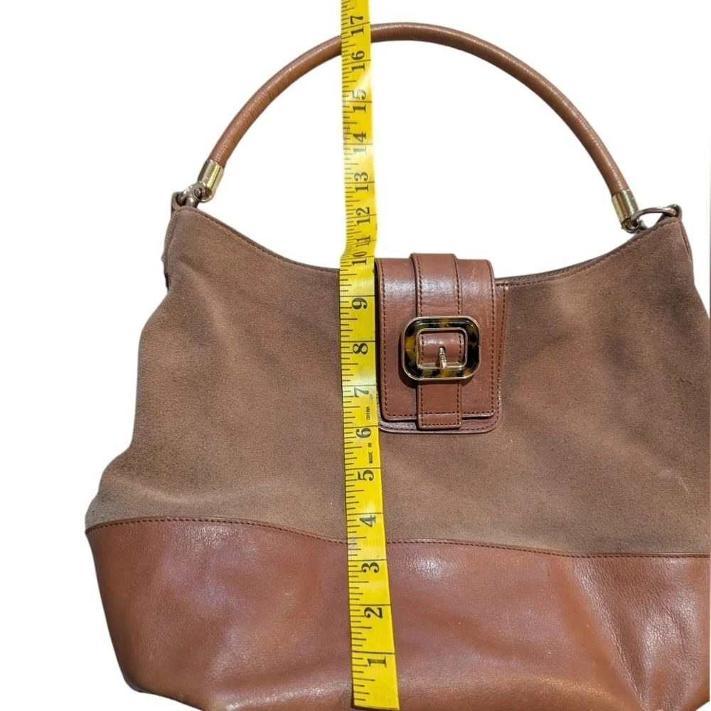 Talbots Camel Tan Leather Suede Hobo Bag Tortoiseshell Buckle Neutral